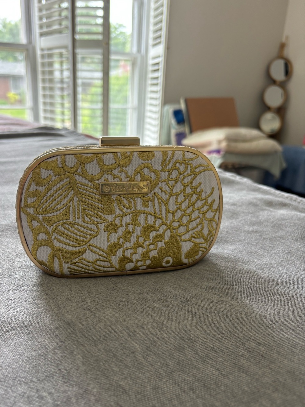 Lilly Pulitzer for Target Gold and White Embroidered Clutch Wristlet